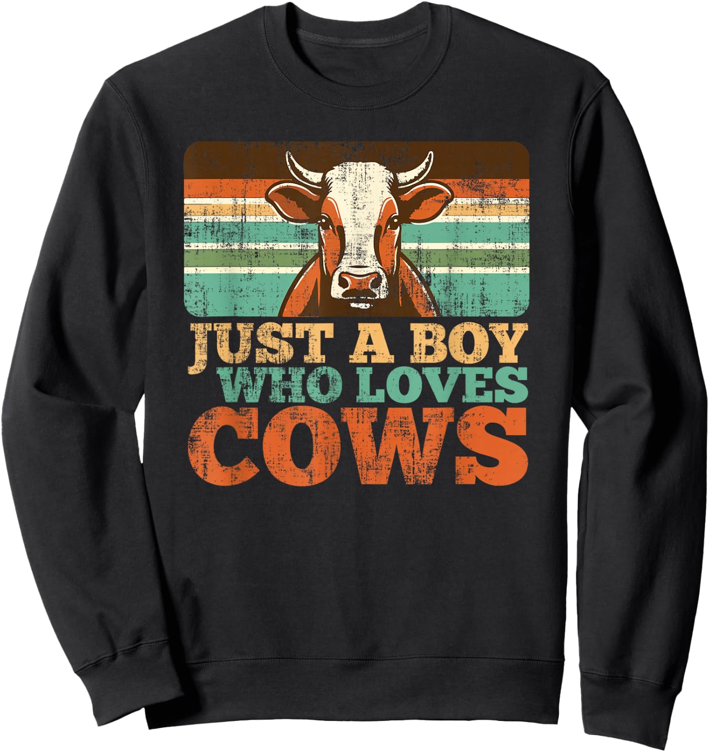 Just A Boy Who Loves Cows Farm Animal Lover Retro Farmer Sweatshirt - Sweatshirt | Black