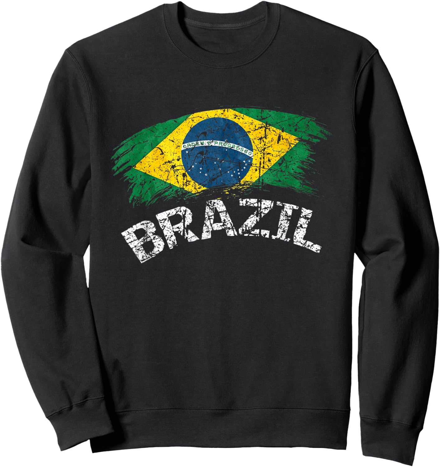 Flag Of Brazil Distressed Latin Men Women Kids Brazilian Sweatshirt - Sweatshirt | Black