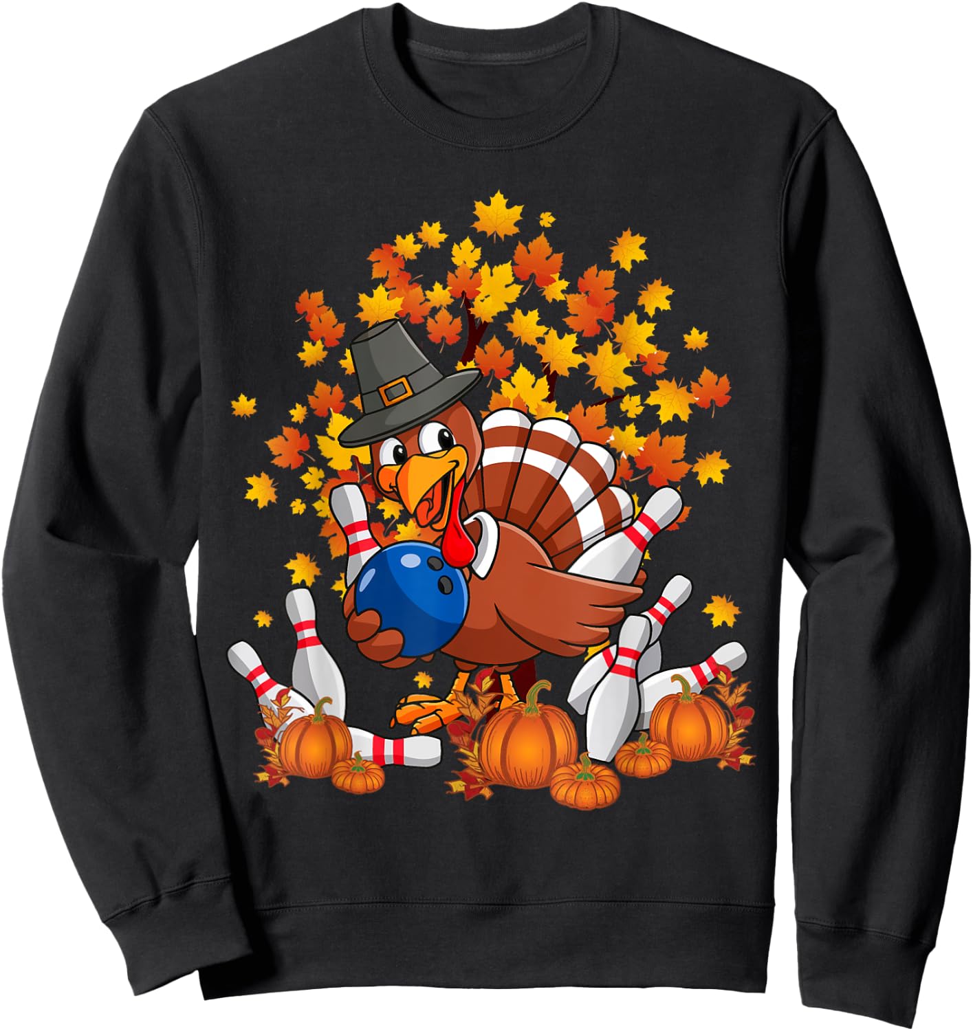 Funny Turkey Autumn Fall Thanksgiving Bowling Lovers Sweatshirt - Sweatshirt | Black