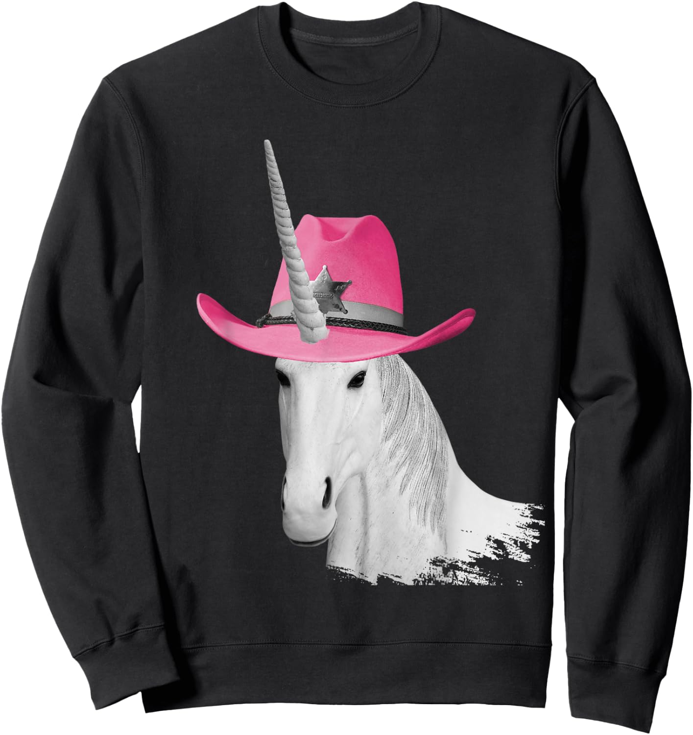 Unicorn Wearing Pink Cowboy Hat Cowgirl Sweatshirt - Sweatshirt | Black