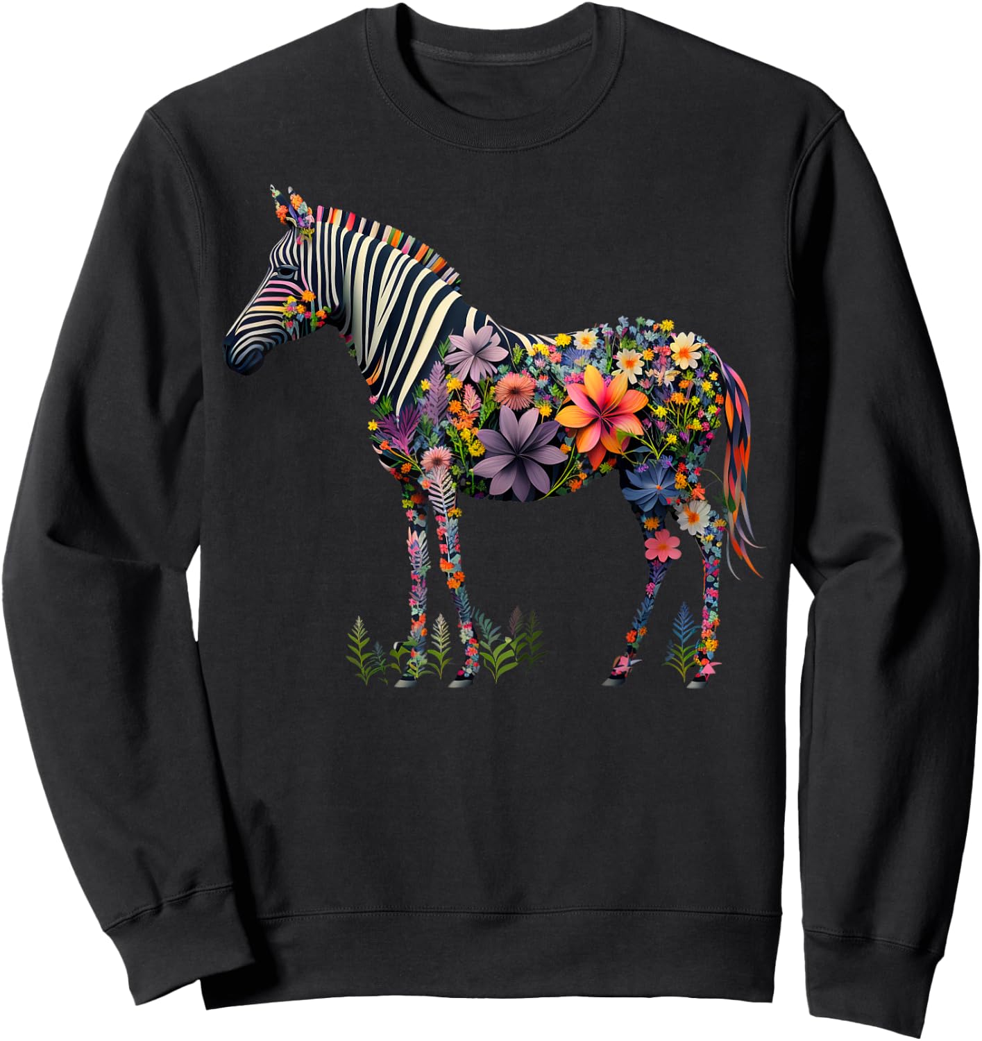 Cute Flower Zebra on summer Floral Zebra Men Women Kids Sweatshirt - Sweatshirt | Black