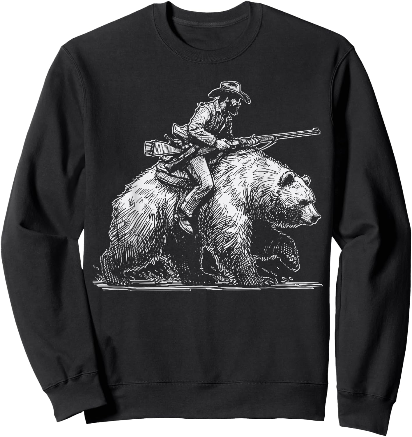 Funny Lumberjack Cowboy rides a Bear Sweatshirt - Sweatshirt | Black
