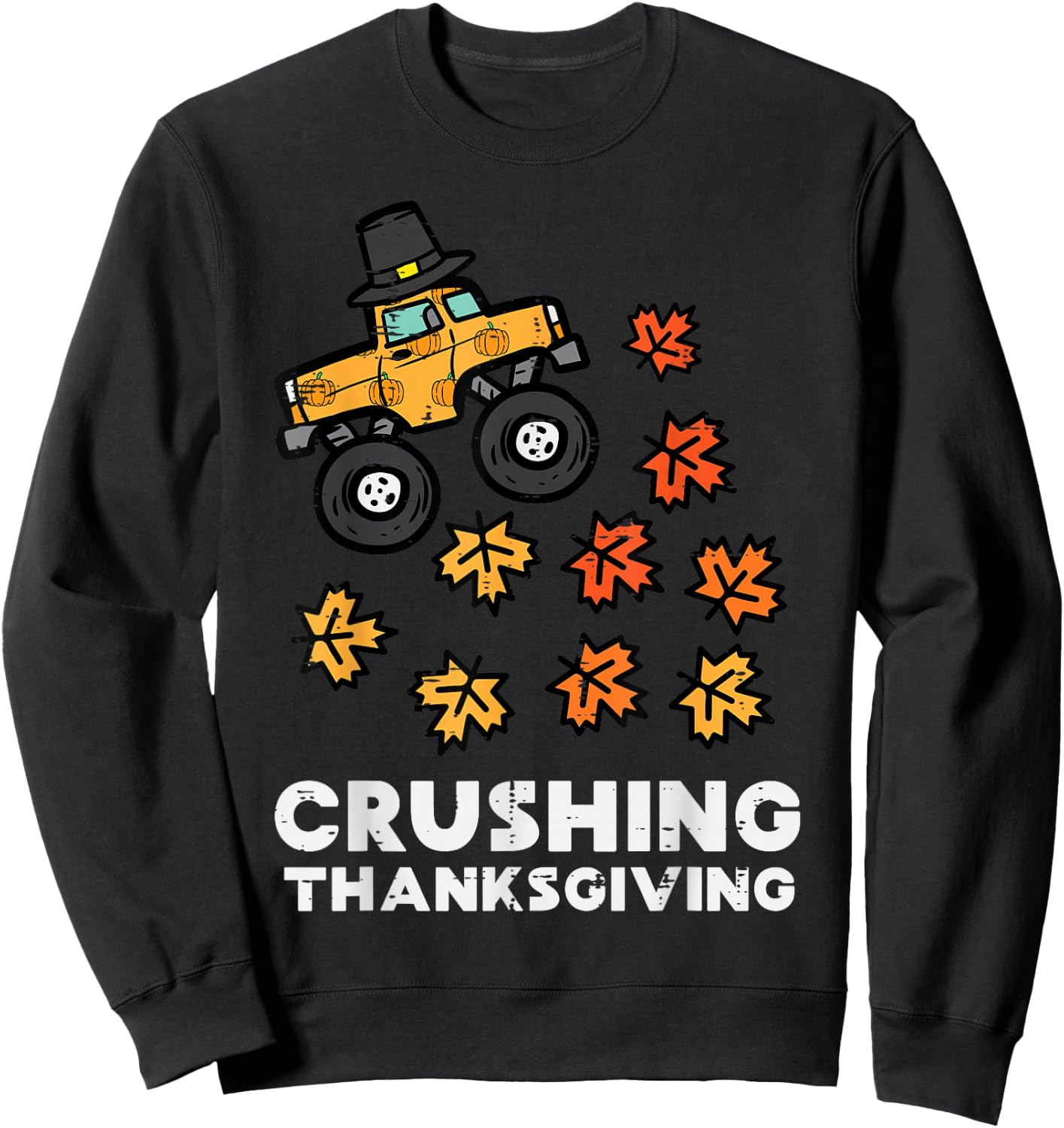 Crushing Thanksgiving Monster Truck Fall Toddler Boys Kids Sweatshirt - Sweatshirt | Black