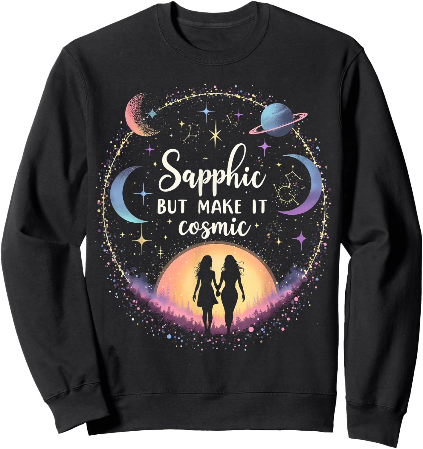 Subtle Lesbian Sapphic But Make It Cosmic Sweatshirt - Sweatshirt | Black