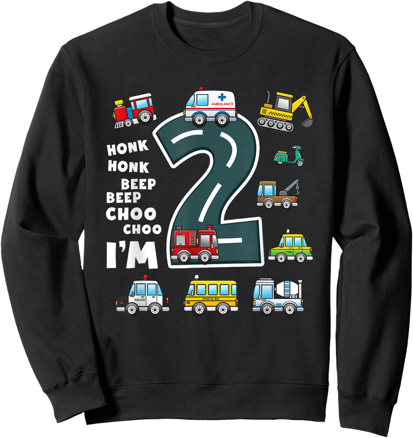 2nd Birthday Boy 2 Year Old Transportation Toddler Truck Car Sweatshirt - Sweatshirt | Black