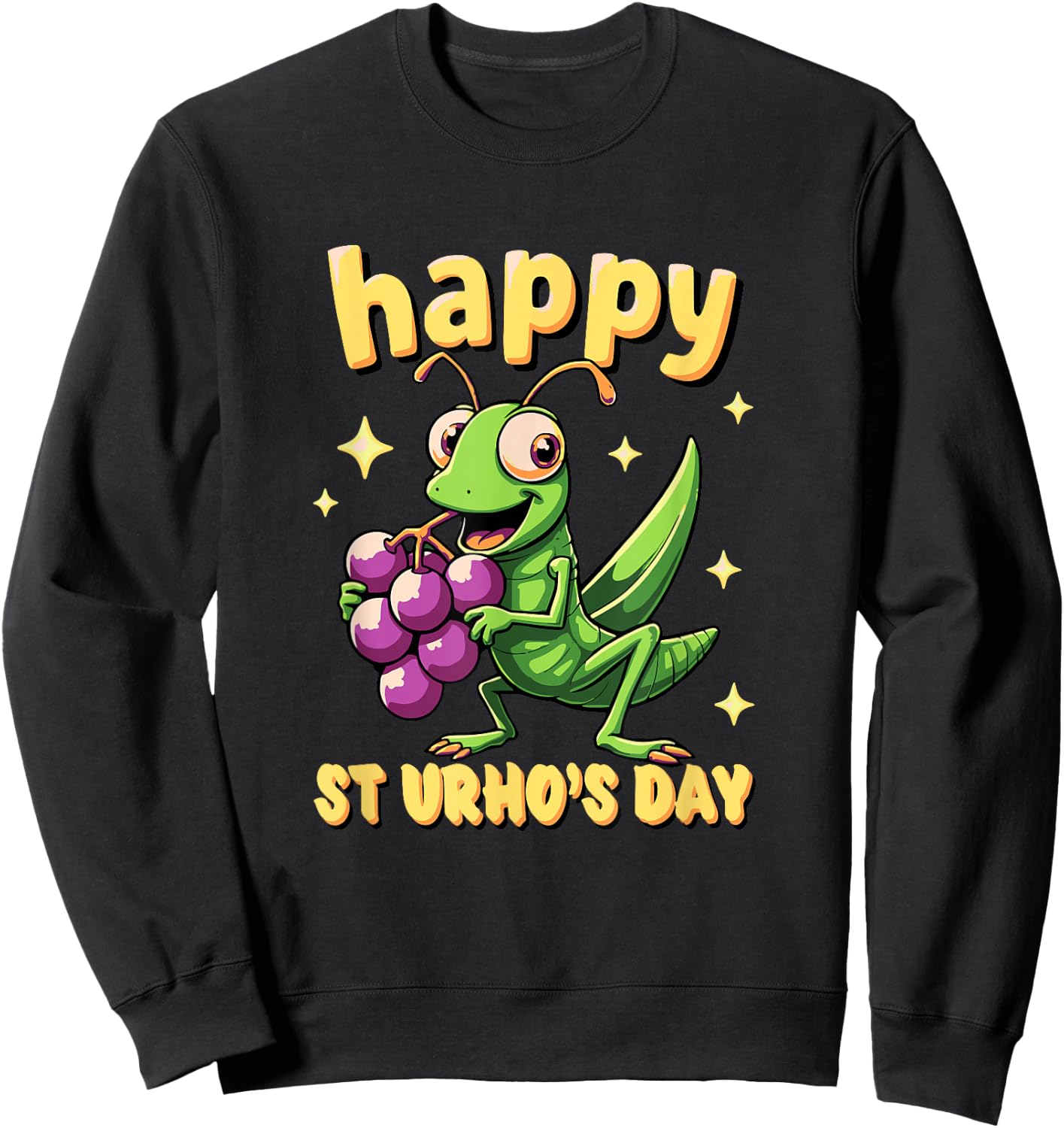 St Urhos Day Grasshopper Grapes Vineyard Cartoon Style Sweatshirt - Sweatshirt | Black