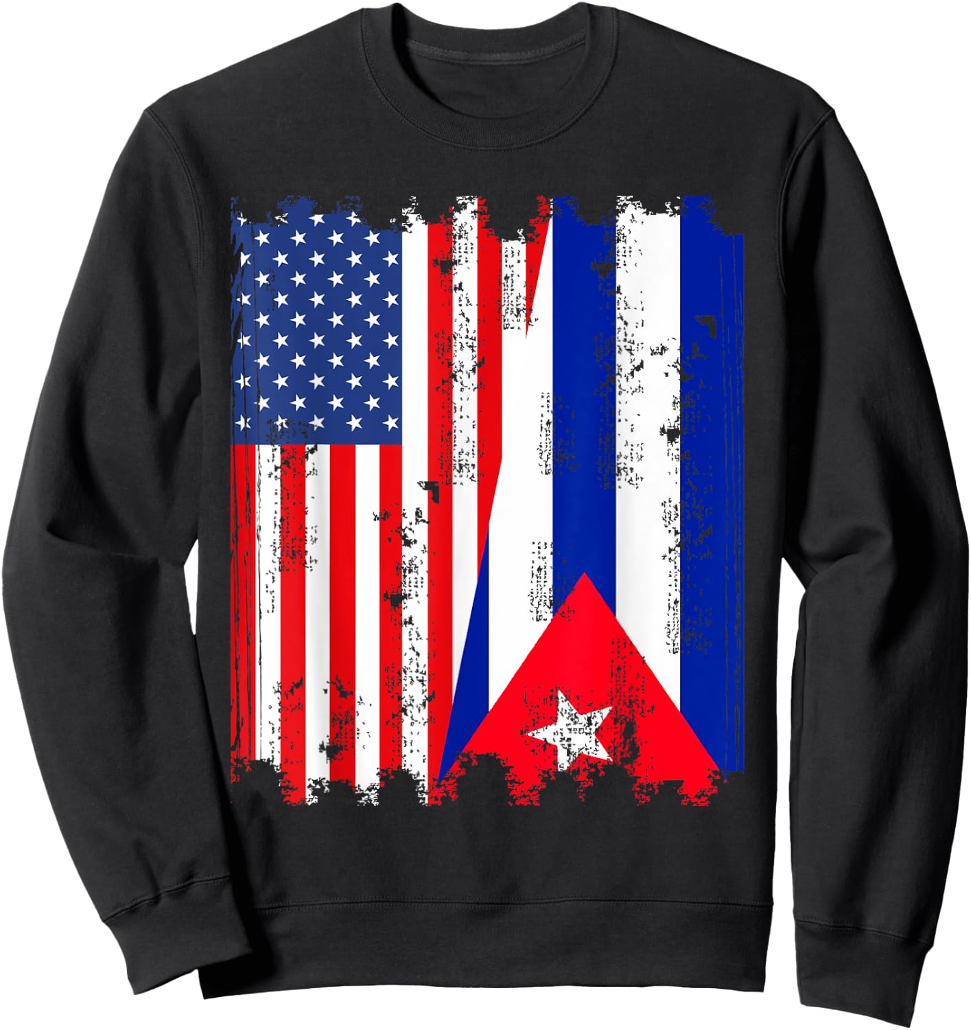 American Flag And Cuban Flag Together Sweatshirt - Sweatshirt | Black