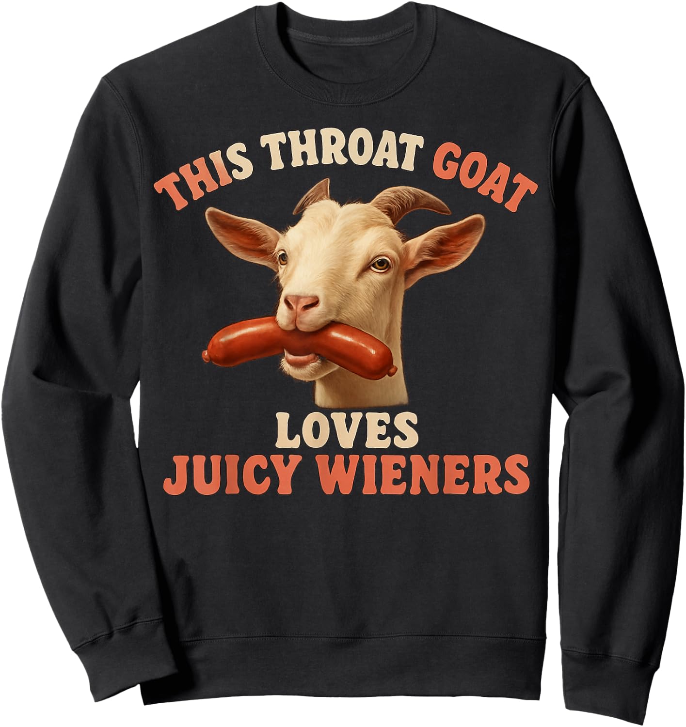 Playful Goat with Sausage Humor Design Sweatshirt - Sweatshirt | Black