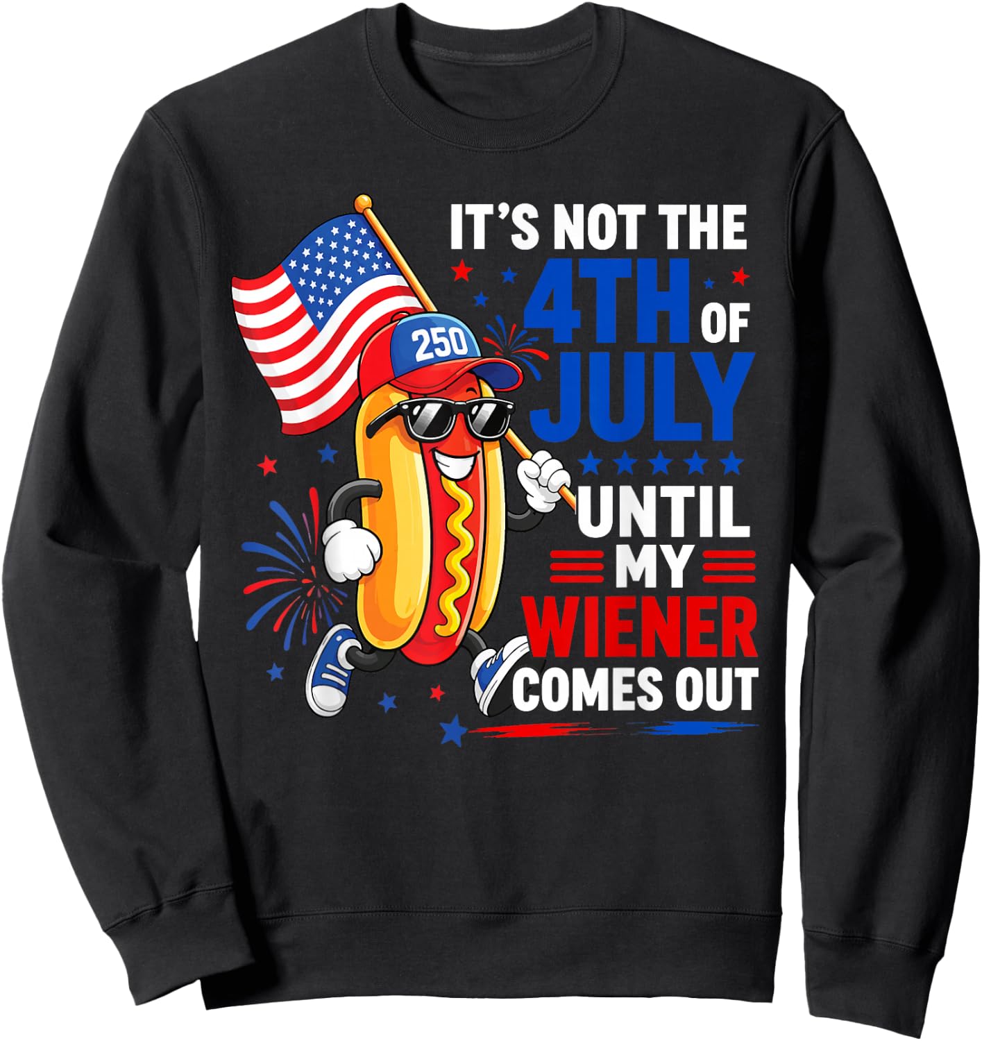 Its Not 4th of July Until My Wiener Comes Out Funny Hot Dogs Sweatshirt - Sweatshirt | Black
