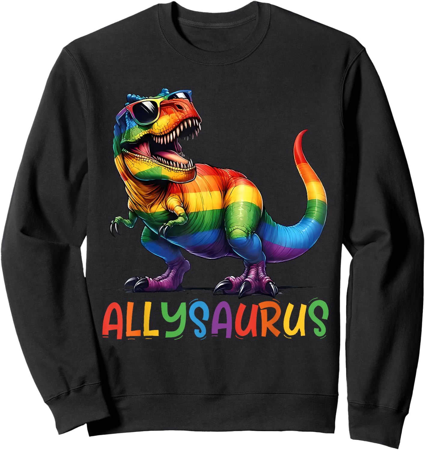 Kids Gay Rainbow Dino Allysaurus LGBT Pride Ally Toddler Boy Sweatshirt - Sweatshirt | Black