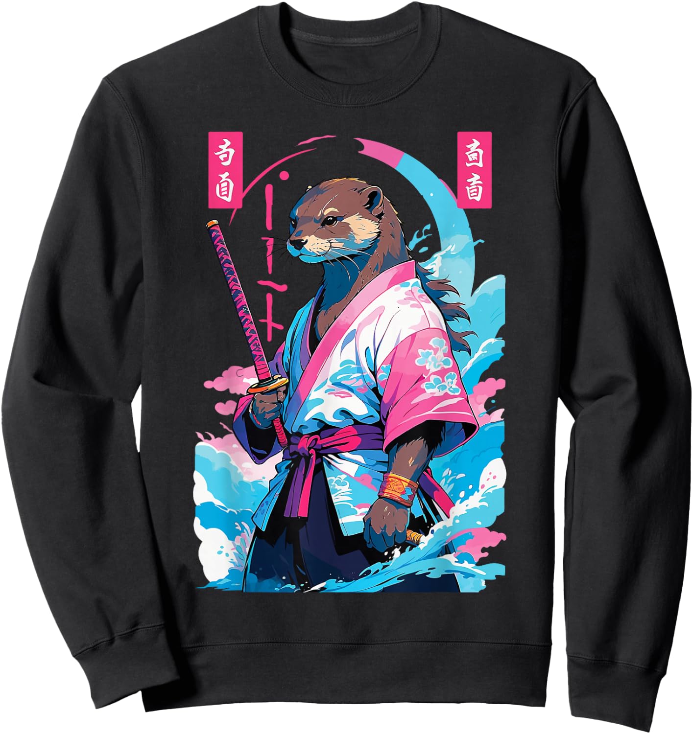 Samurai Otter in Aesthetic Vaporwave Style Sweatshirt - Sweatshirt | Black