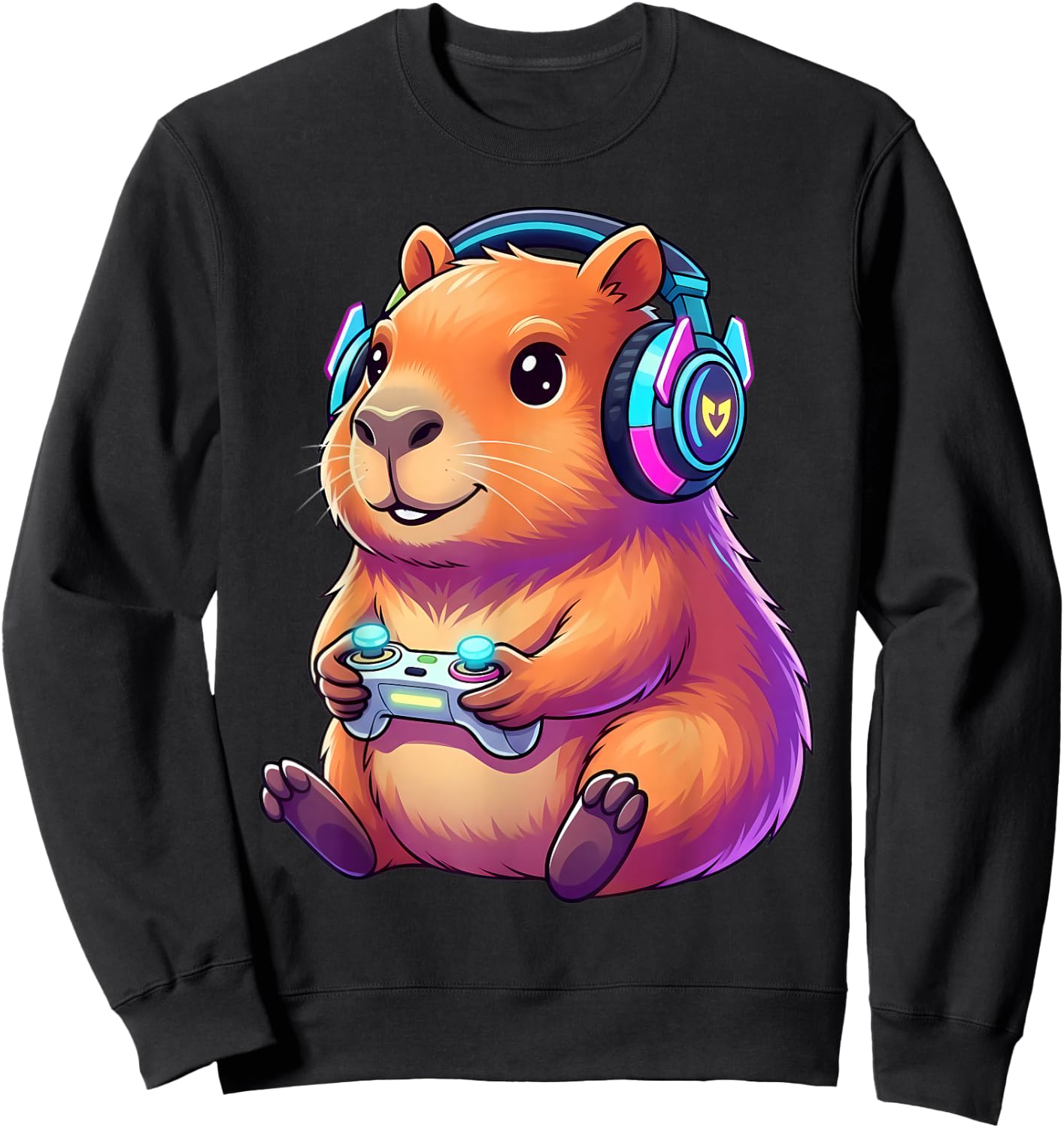 Drôle de Capybara Gamer Mignon Jeu Vidéo Capybara Animal Design Sweatshirt - Sweatshirt | Black