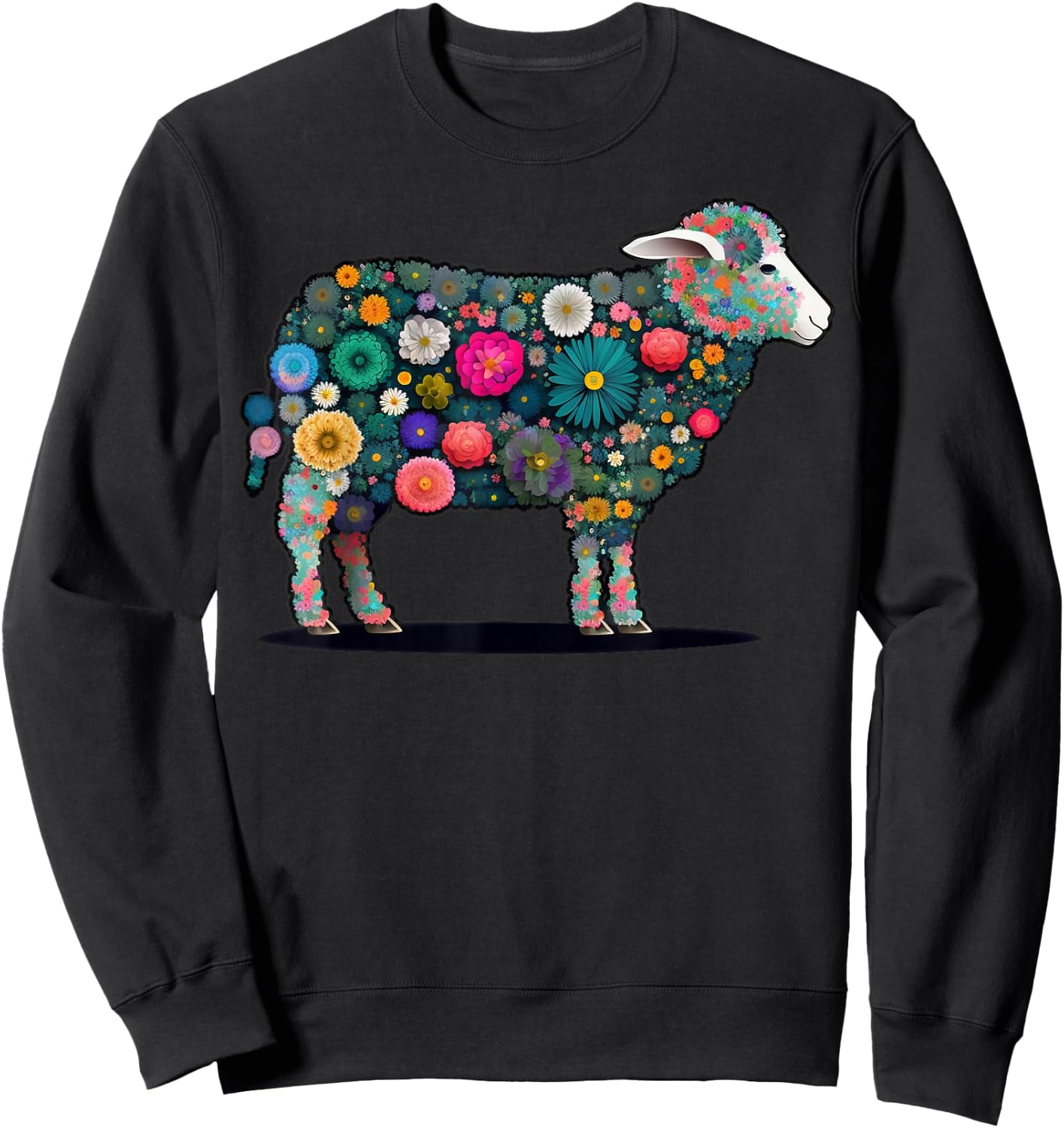 Cute Flower Sheep on summer Floral Sheep Sweatshirt - Sweatshirt | Black