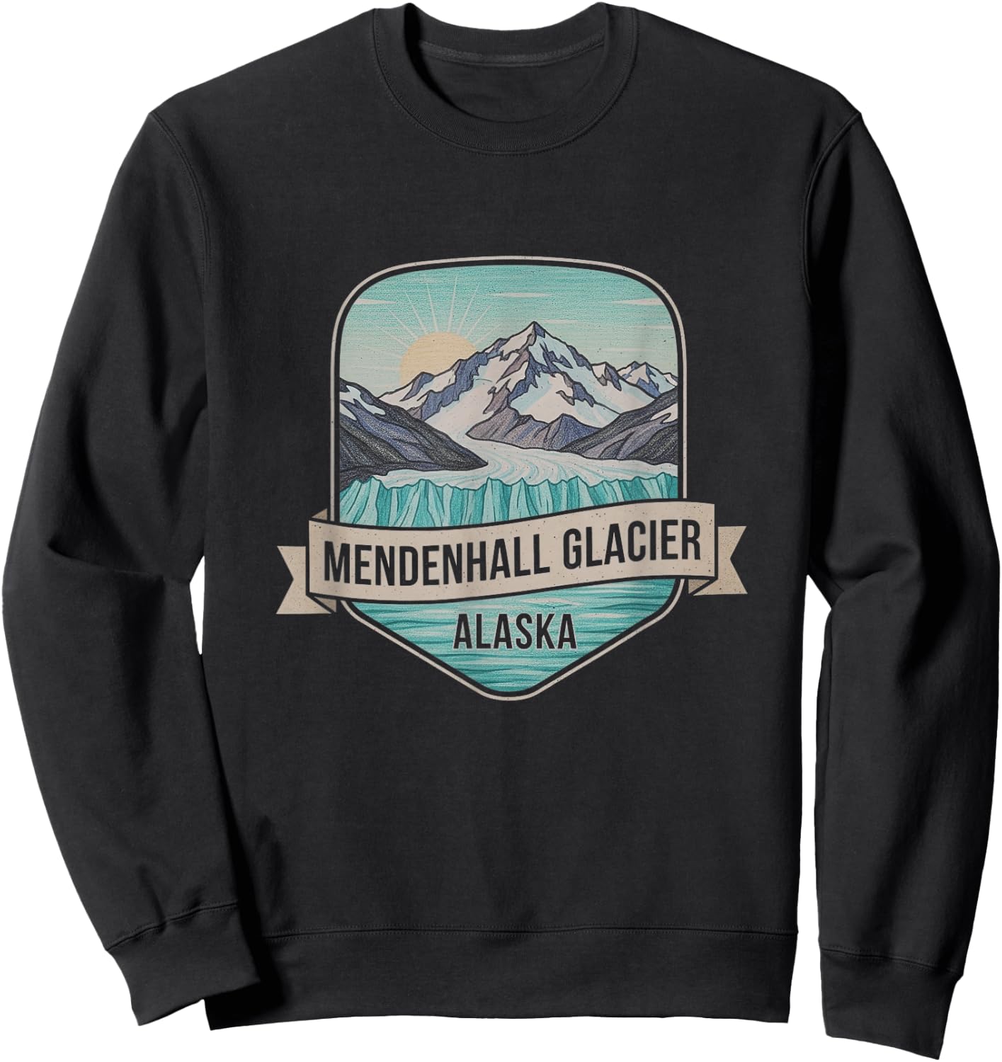 Retro Mendenhall Glacier Alaska Drawing Art Design Sweatshirt - Sweatshirt | Black