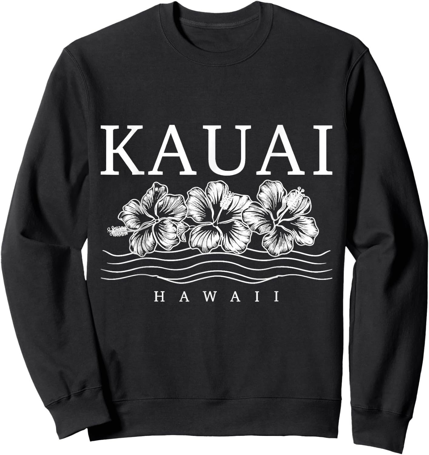 Kauai Hawaii Hawaiian Hibiscus Flowers Surfer Souvenir Sweatshirt - Sweatshirt | Black