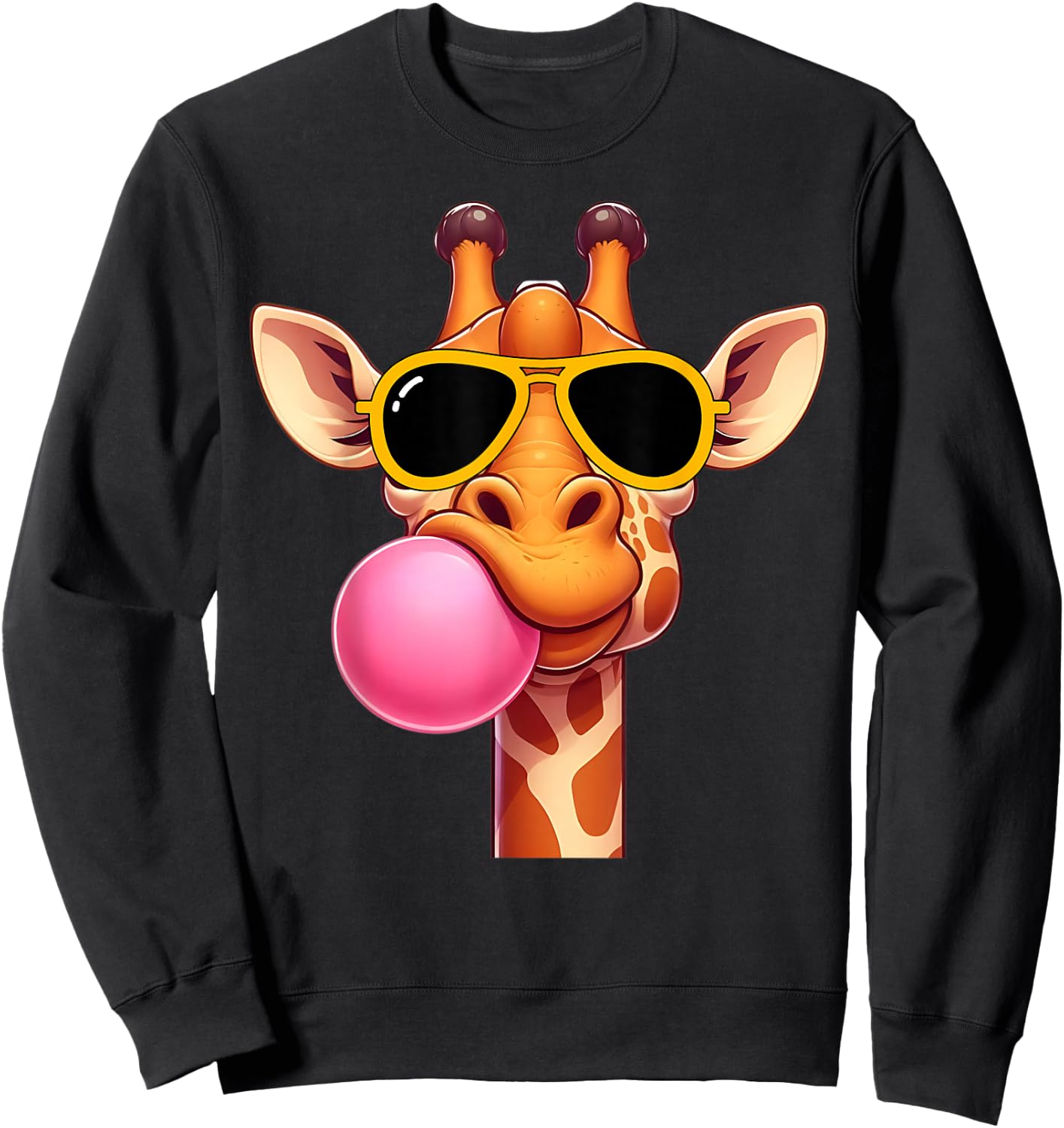 Giraffe cute Giraffe with pink Bubble Gum and Sunglasses Sweatshirt - Sweatshirt | Black