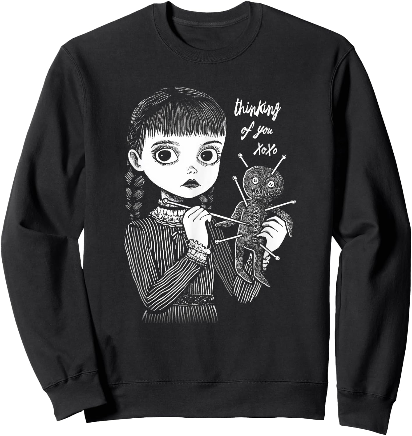 Thinking Of You Creepy Cute VooDoo Girl With Doll Sweatshirt - Sweatshirt | Black