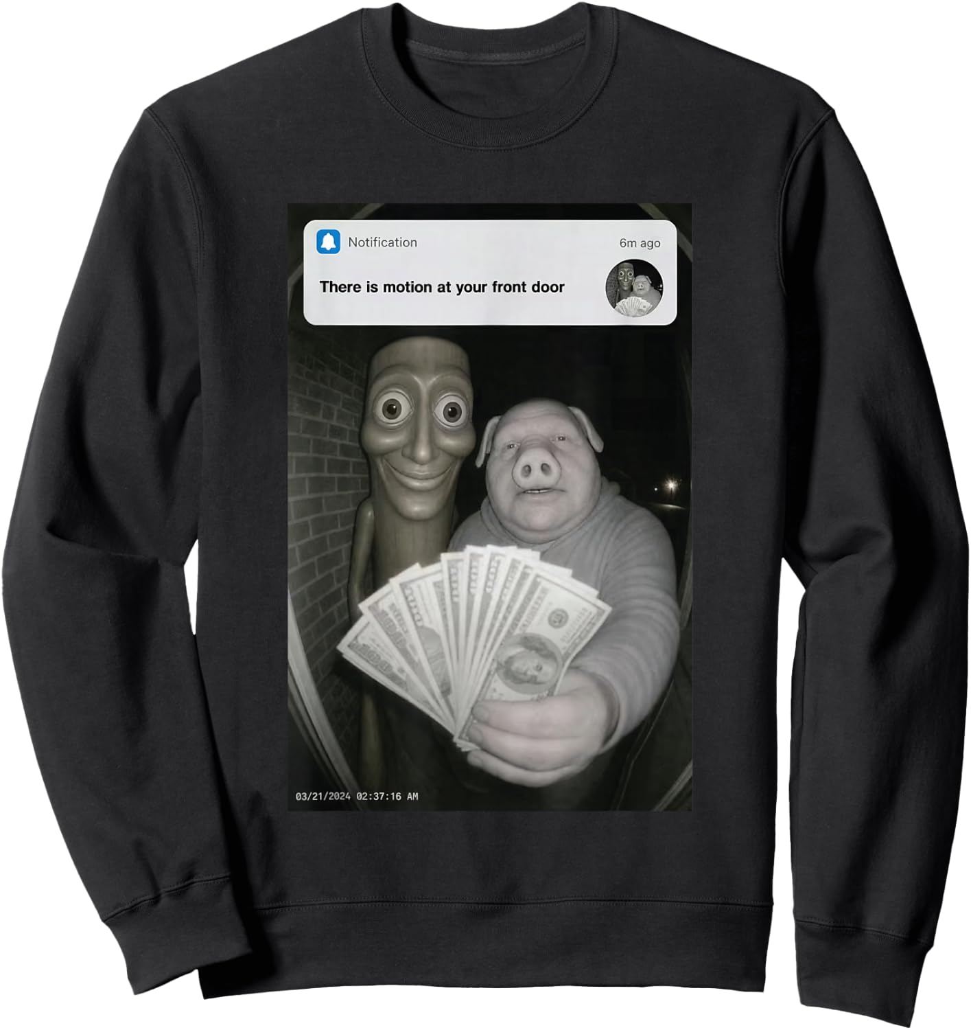 There is Motion At Your Haustür Tung Tung Sahur John Pork Sweatshirt - Sweatshirt | Black