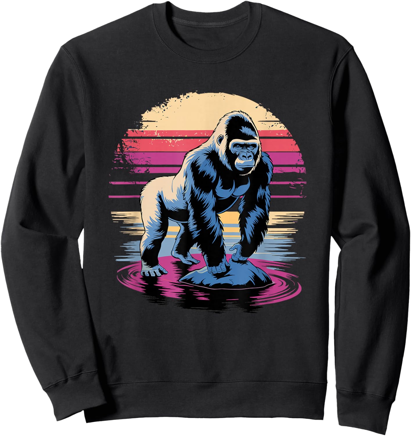 Retro Sunset Gorilla Silver Gorillas , Black, S Sweatshirt - Sweatshirt | Black