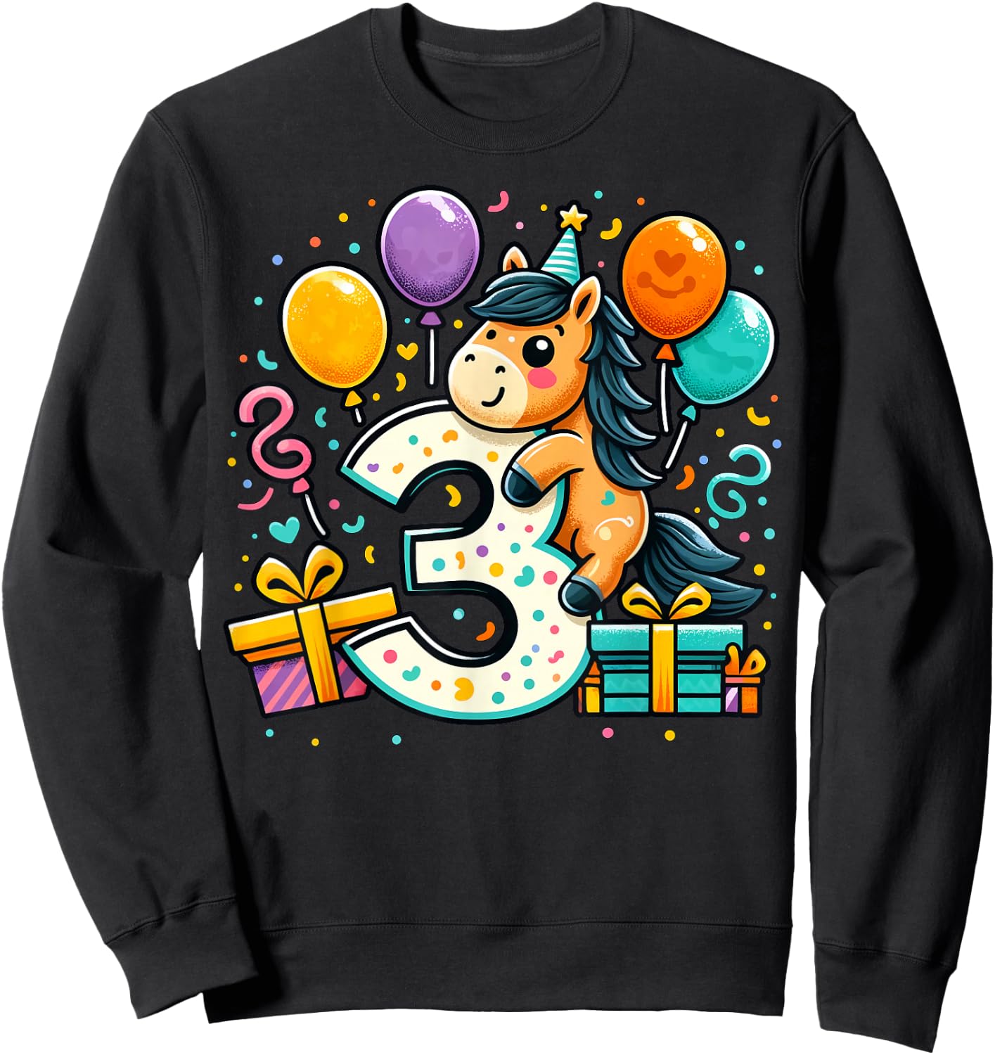 Horse 3rd Birthday Boy Girl 3 Years Old Third Three Horse , black Sweatshirt - Sweatshirt | Black