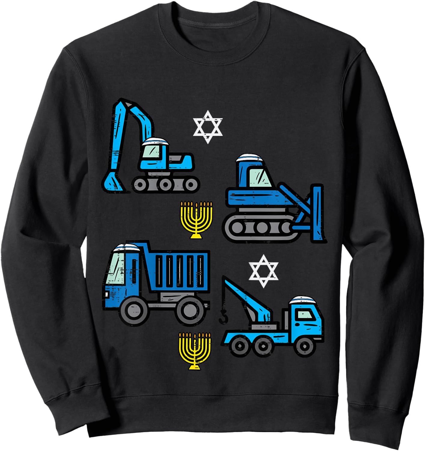 Hanukkah Construction Trucks Jew Chanukah Toddler Boys Kids Sweatshirt - Sweatshirt | Black