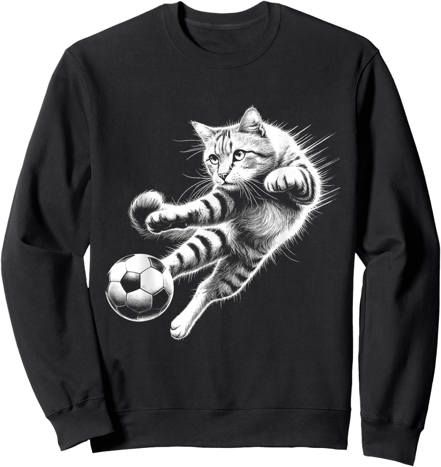 Sport Soccer Player Cat Kicking Soccer Ball Animal Sweatshirt - Sweatshirt | Black