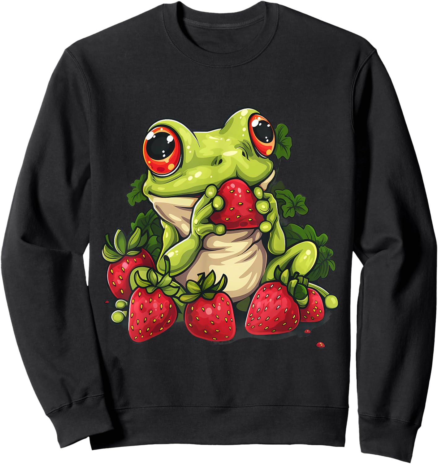 Strawberry Frog Strawberries Animal Print Wildlife Drawing Sweatshirt - Sweatshirt | Black