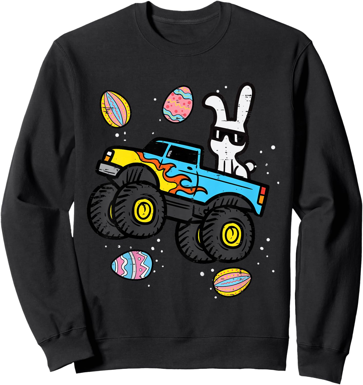 Kids Bunny Monster Truck Easter Eggs Cool Boys Kids Toddler Youth Sweatshirt - Sweatshirt | Black