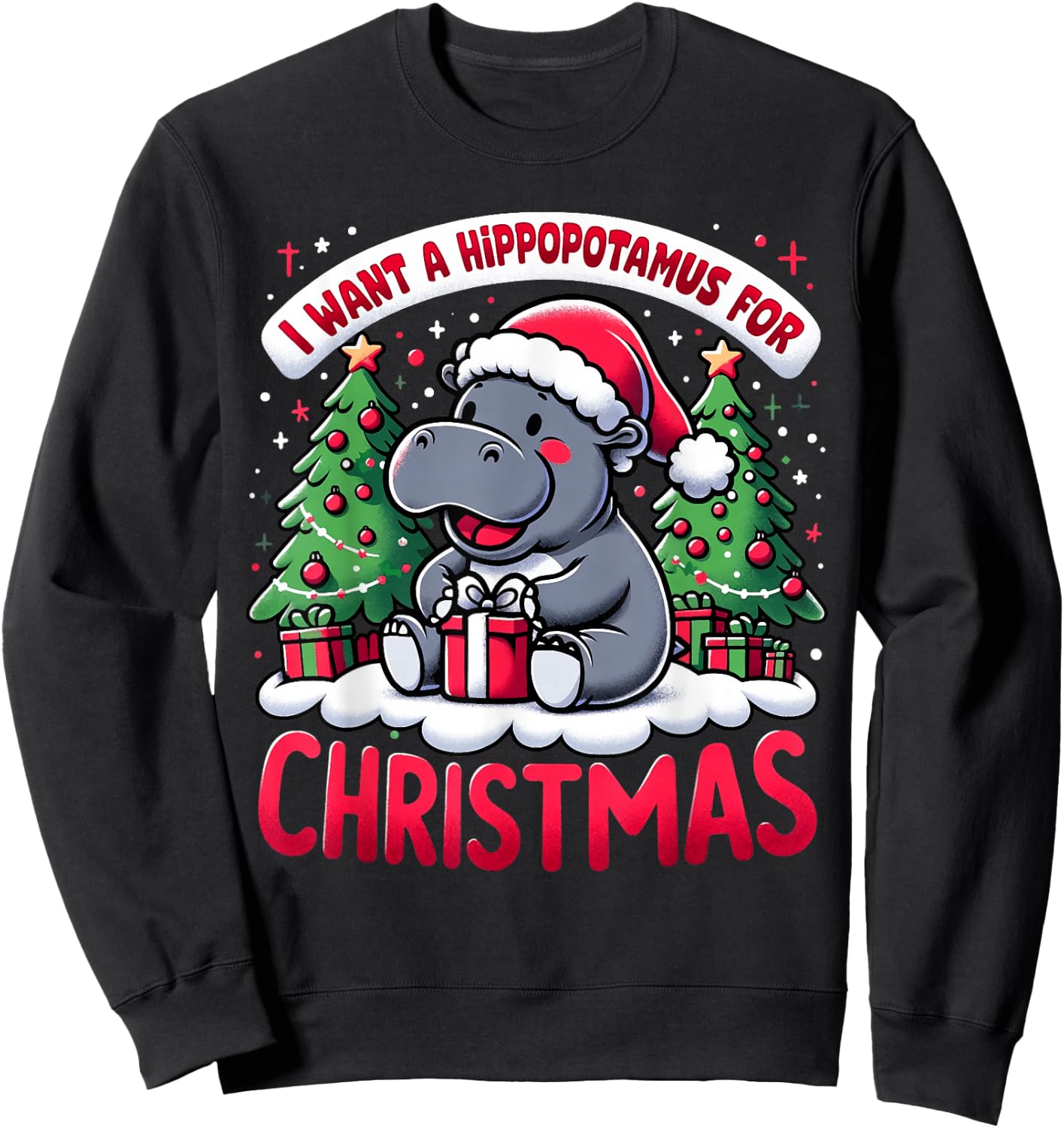 Christmas Tree Hippopotamus Xmas Hippo Lover Team Santa Sweatshirt - Sweatshirt | Black