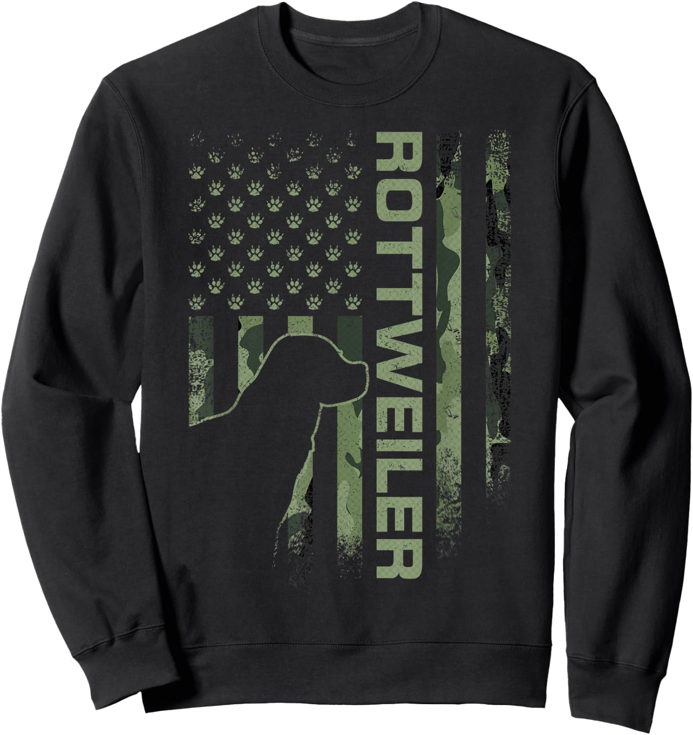 Vintage USA American Camo Flag Rottweiler Rottie Silhouette Sweatshirt - Sweatshirt | Black