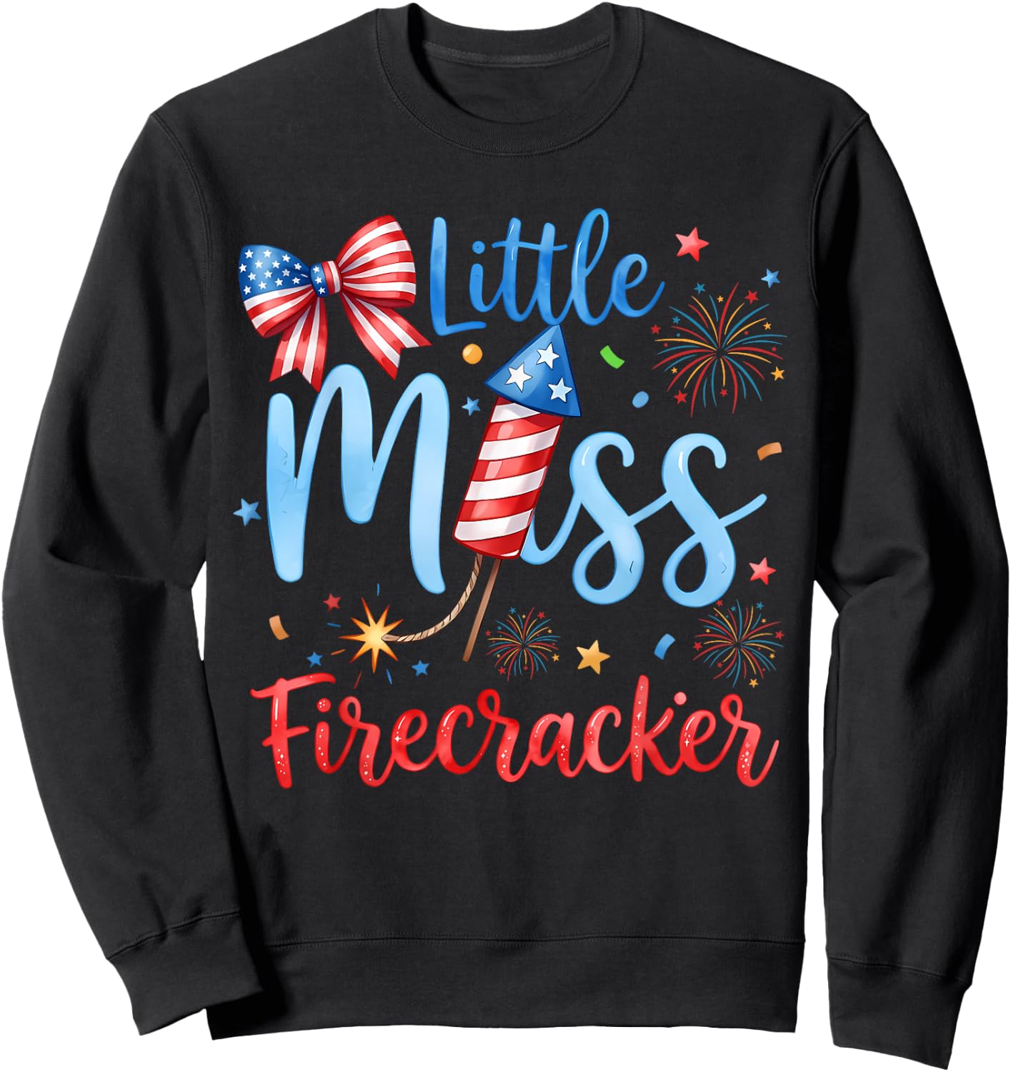 Miss Firecracker 4th July America Patriot Toddler Girl Kids Sweatshirt - Sweatshirt | Black