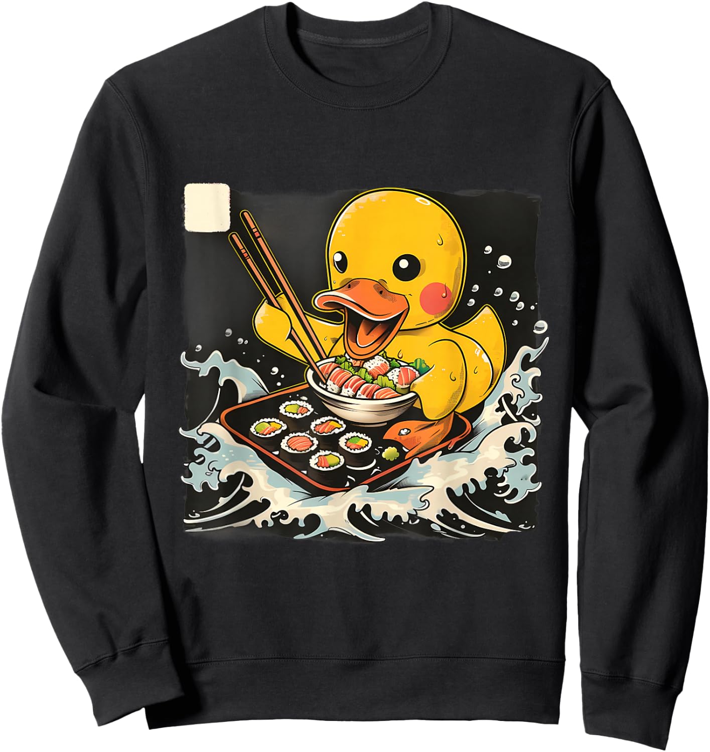 Rubber Duck Sushi Lover Rubber Duckling Ocean Great Wave Sweatshirt - Sweatshirt | Black