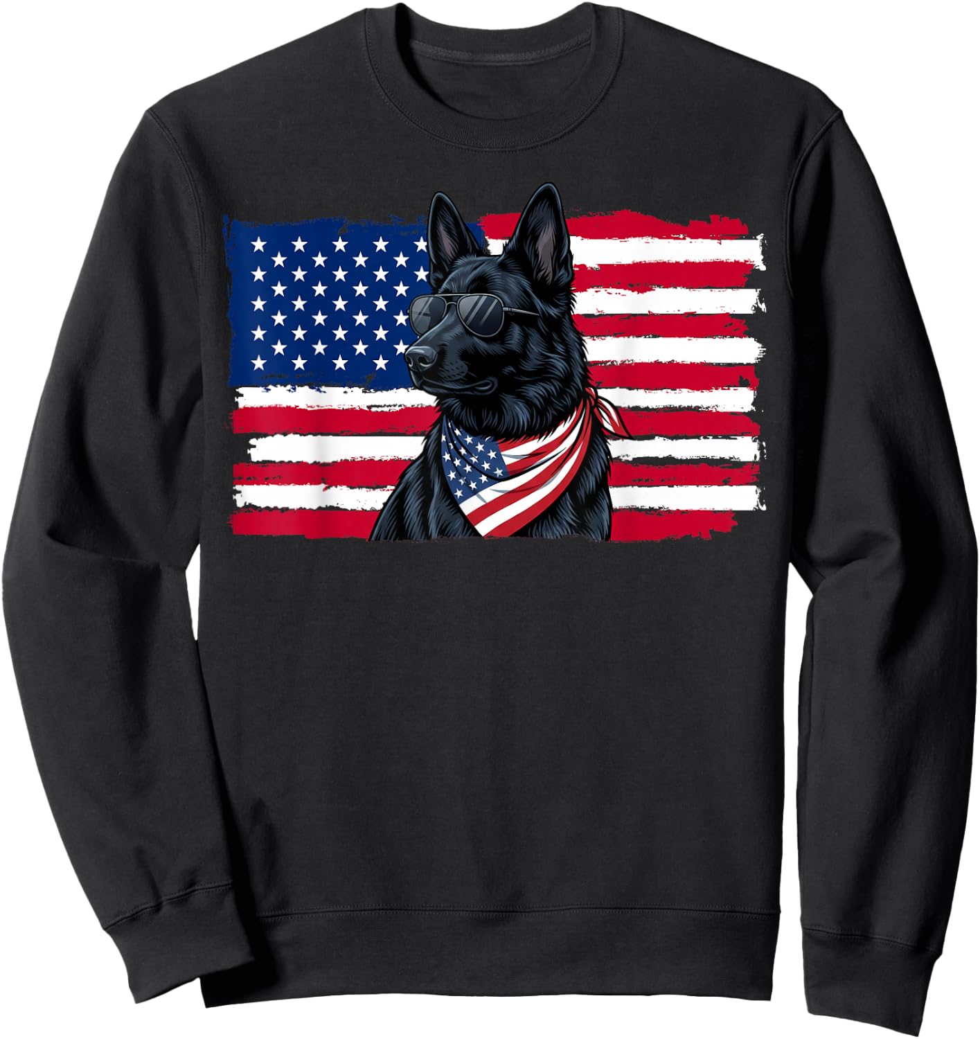 Black German Shepherd American Flag 4th July German Shepherd Sweatshirt - Sweatshirt | Black