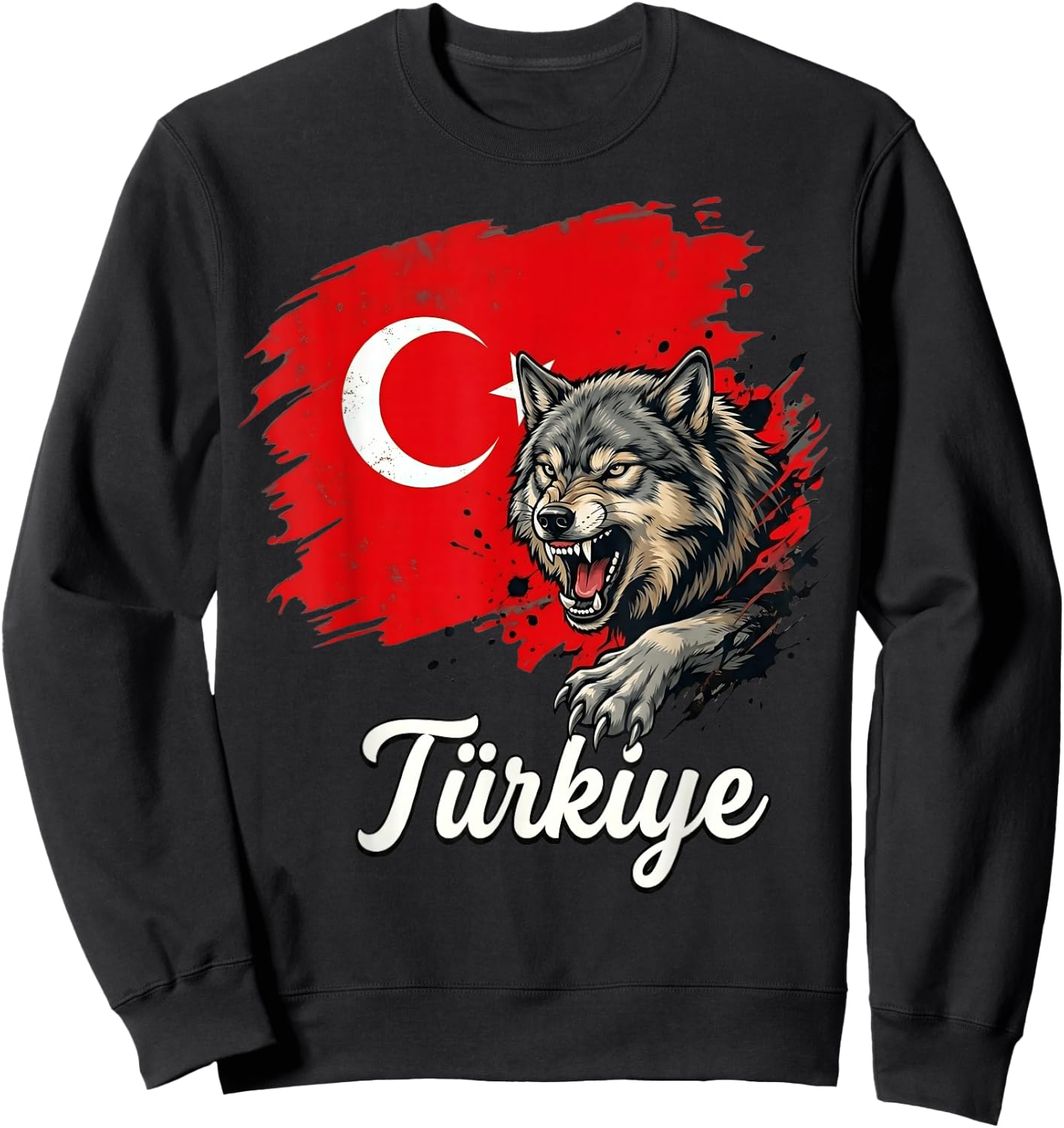 Fierce Wolf Türkiye Flagge Patriot Türkei Sweatshirt - Sweatshirt | Black