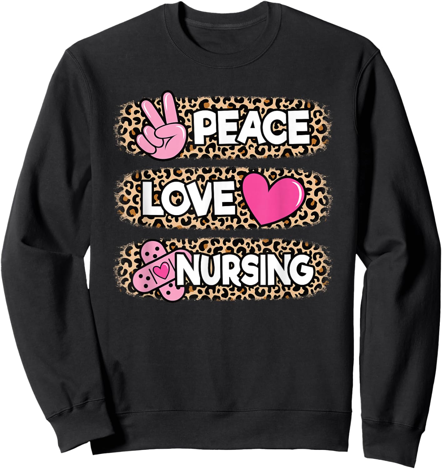 Cute Peace Love Nursing Leopard design Nurse Women Sweatshirt - Sweatshirt | Black
