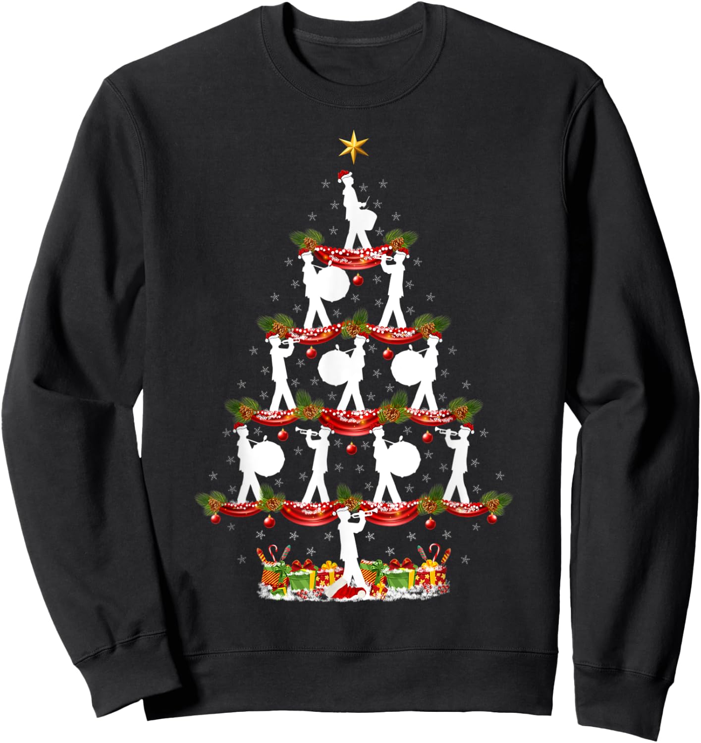 Funny Xmas Lighting Marching Band Christmas Tree Sweatshirt - Sweatshirt | Black