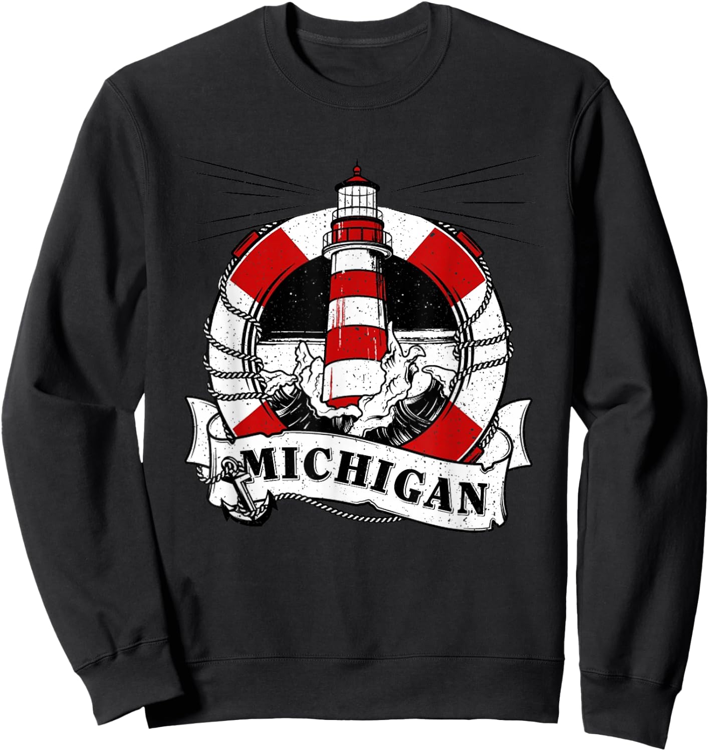 Vintage Michigan Great Lakes Lighthouse Travel Souvenir Sweatshirt - Sweatshirt | Black