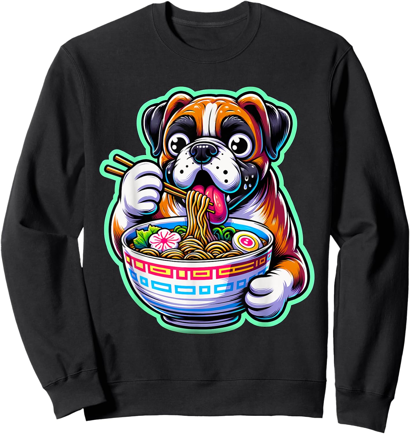 Kawaii Anime Boxer Dog Ramen Sweatshirt - Sweatshirt | Black