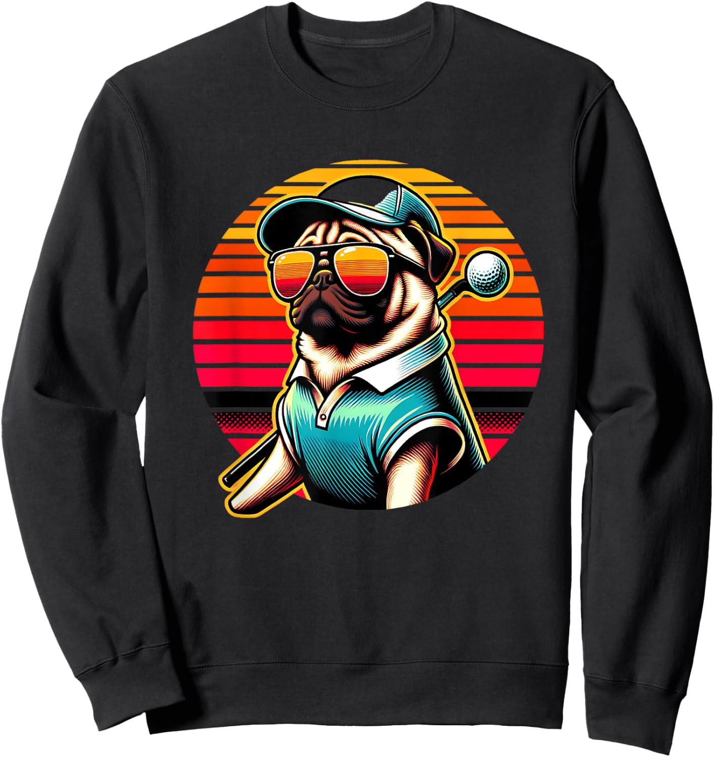 Funny Pug Golfer Dog Golfing Sports Women Kids Sweatshirt - Sweatshirt | Black