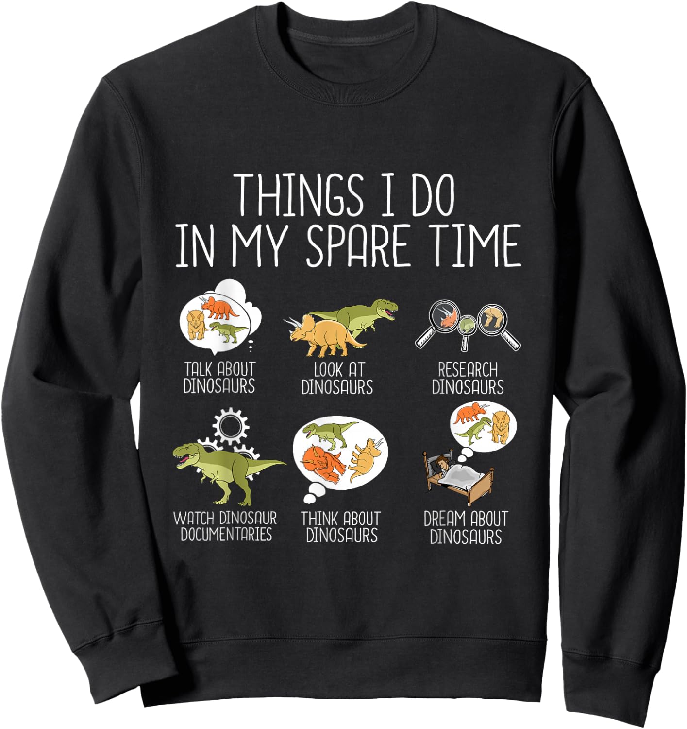 Dinosaur Lover Kids Triceratops T Rex Dinosaur Sweatshirt - Sweatshirt | Black