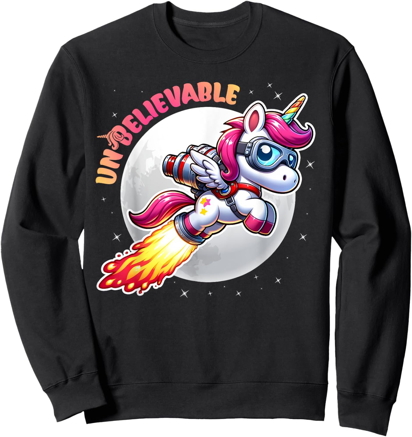 Unbelievable Unicorn Jetpack Moon Adventure Sweatshirt - Sweatshirt | Black