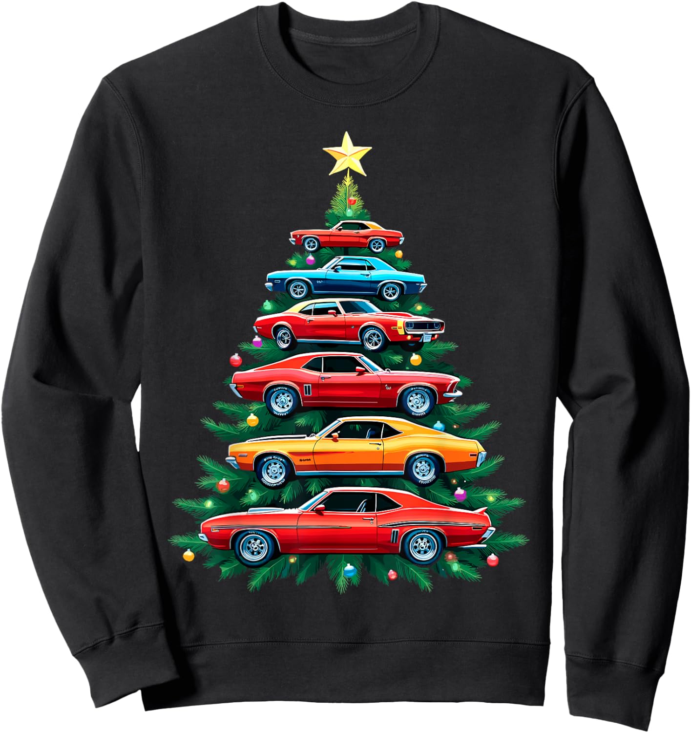 Vintage Retro Car Christmas Tree Xmas Holidays New Year Sweatshirt - Sweatshirt | Black