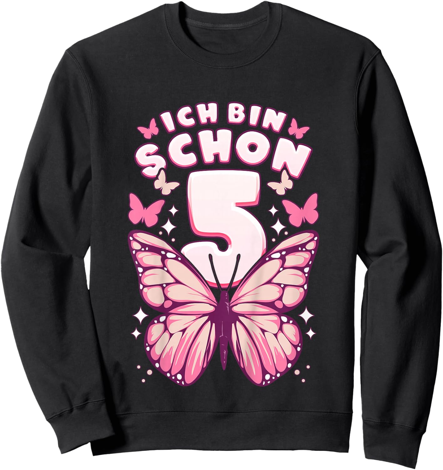 Geburtstag Mädchen 5 Jahre, Schmetterlinge und Nummer 5 Sweatshirt - Sweatshirt | Black
