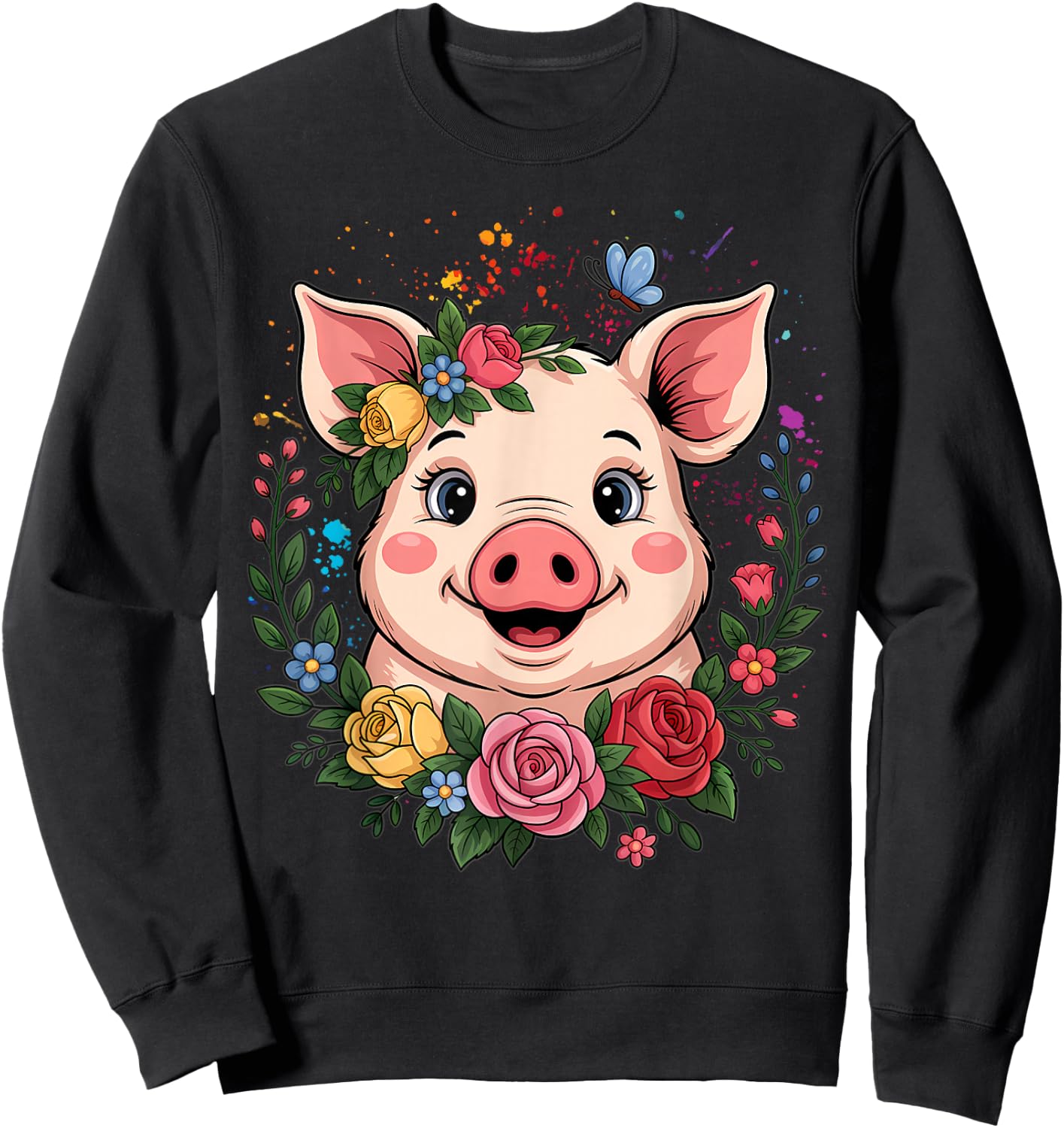 Cute Pig Lover Art Girls Unique Piggy Related Sweatshirt - Sweatshirt | Black