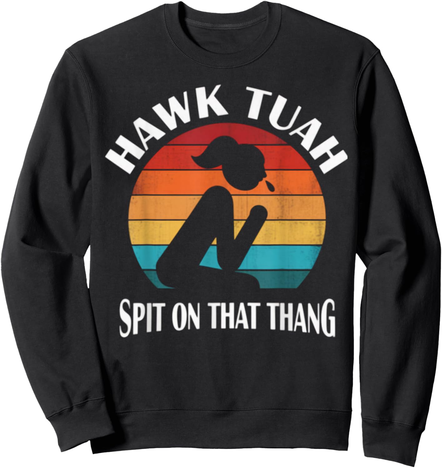 Hawk Tuah Retro Sunset Design Sweatshirt - Sweatshirt | Black