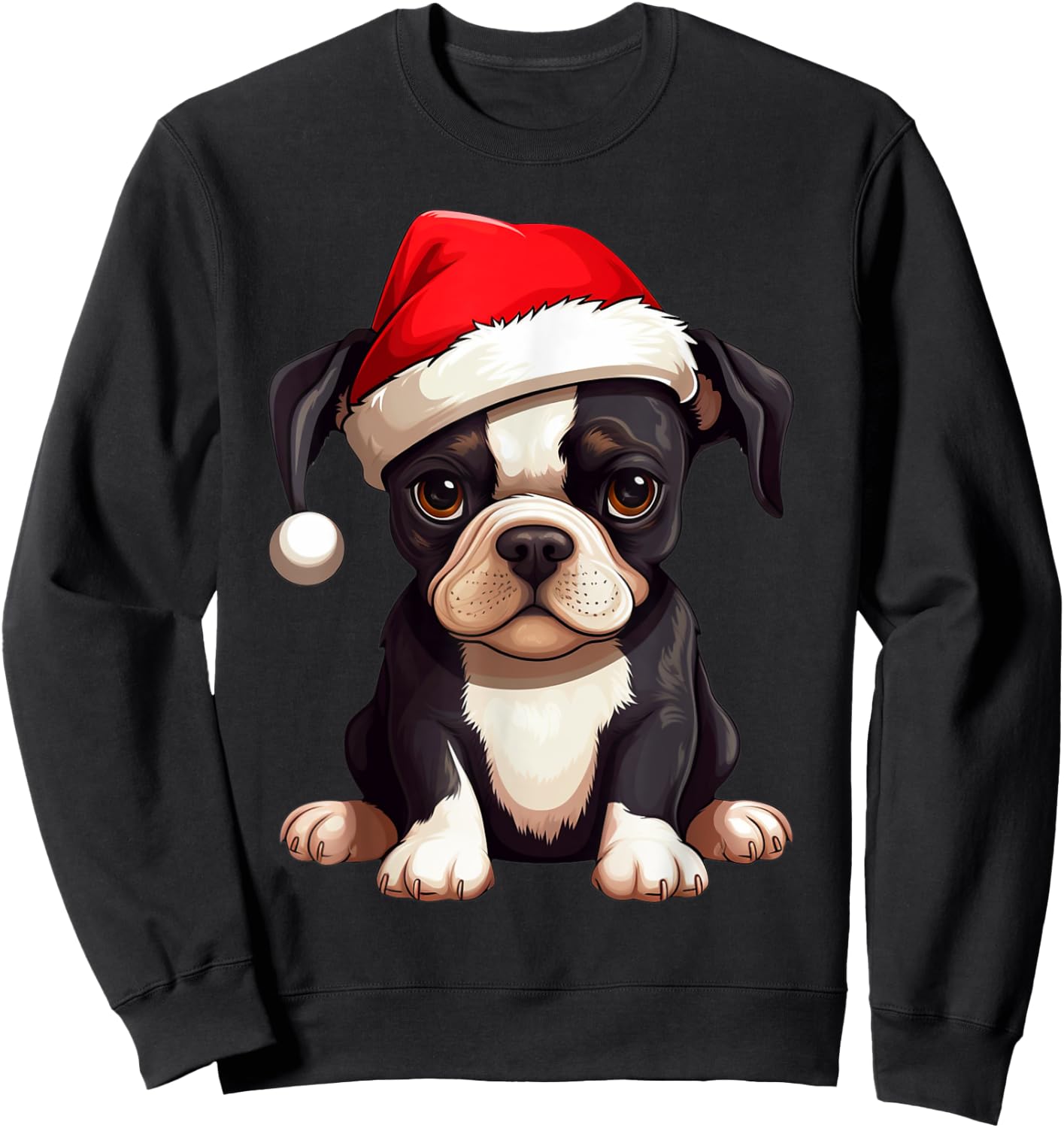 Christmas Boston Terrier Dog Santa Hat Funny Xmas Kids Sweatshirt - Sweatshirt | Black