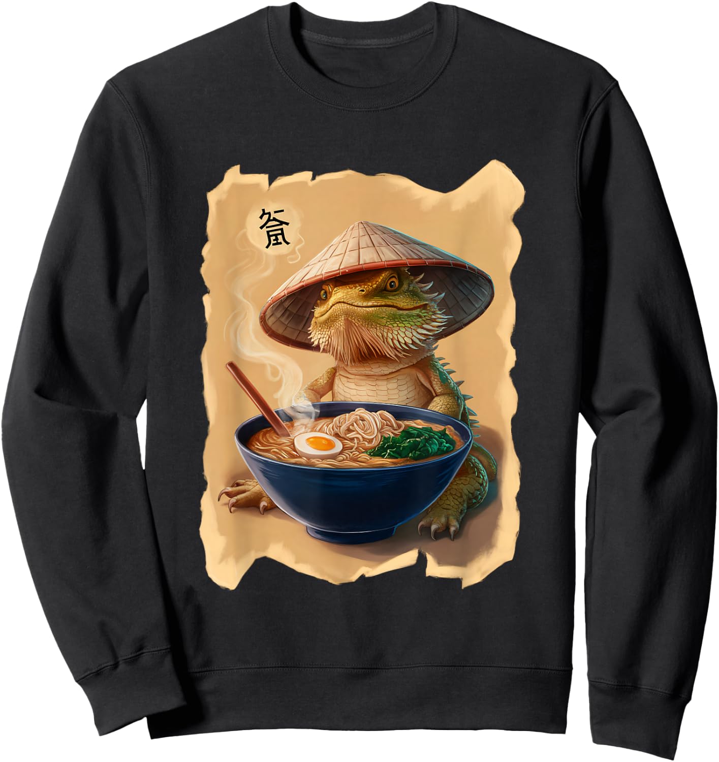 Men Woman Kawaii Eating Ramen Japanese Bearded Dragon Sweatshirt - Sweatshirt | Black