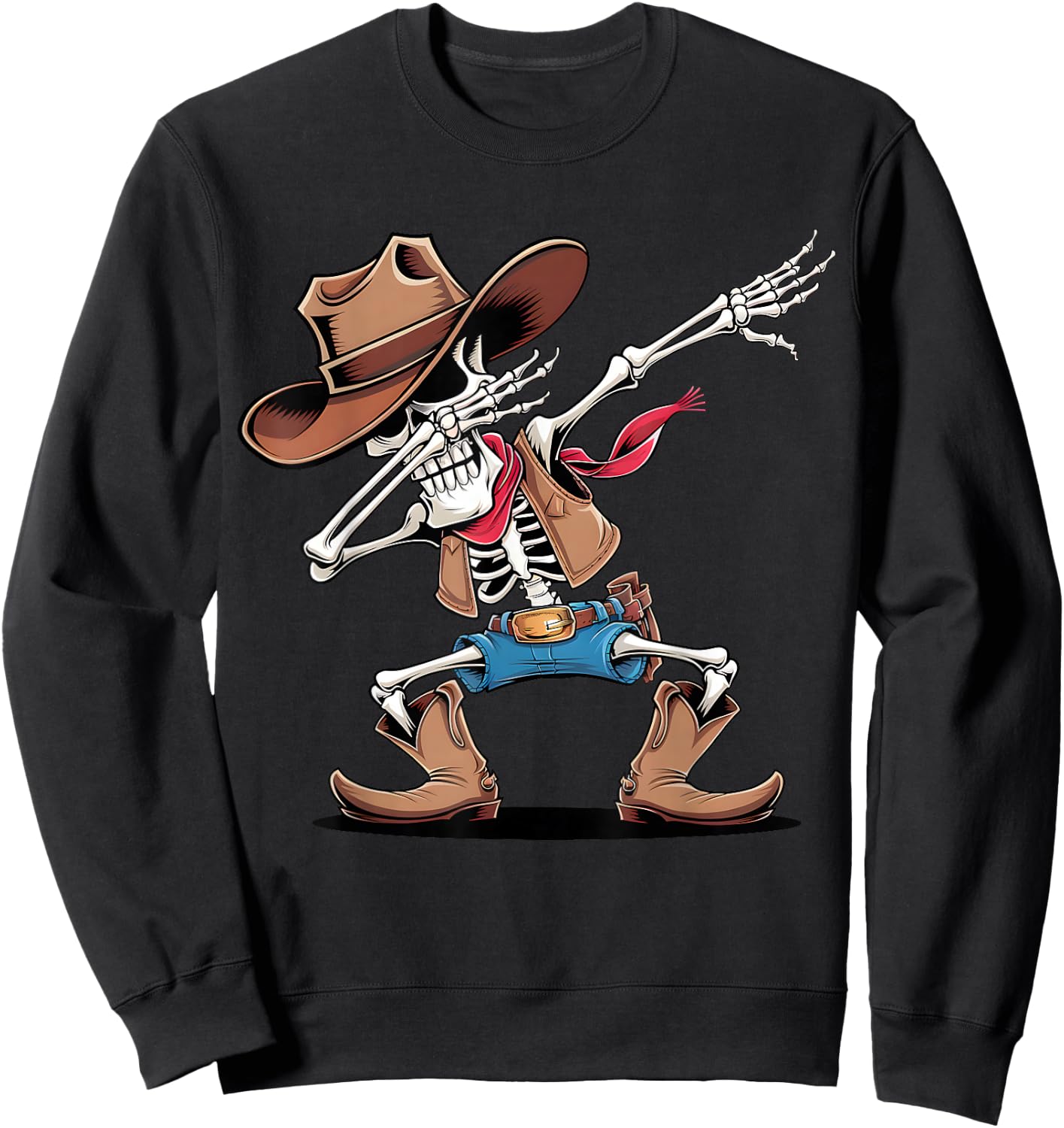 Dabbing Skeleton Cowboy Halloween Costume Boys Men Kids , black Sweatshirt - Sweatshirt | Black