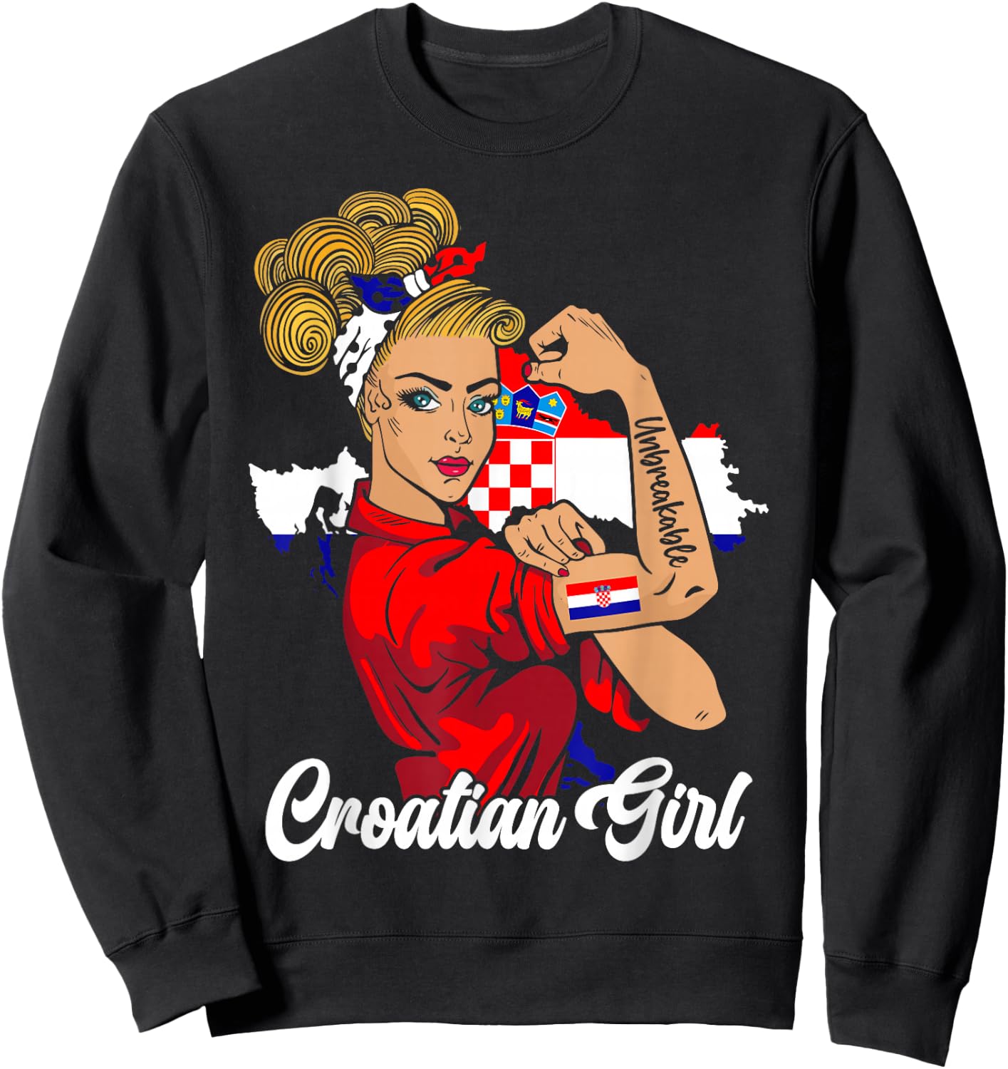 Kroatische Mädchen Kroatische Flagge Distressed Flag Woman Patriot Sweatshirt - Sweatshirt | Black