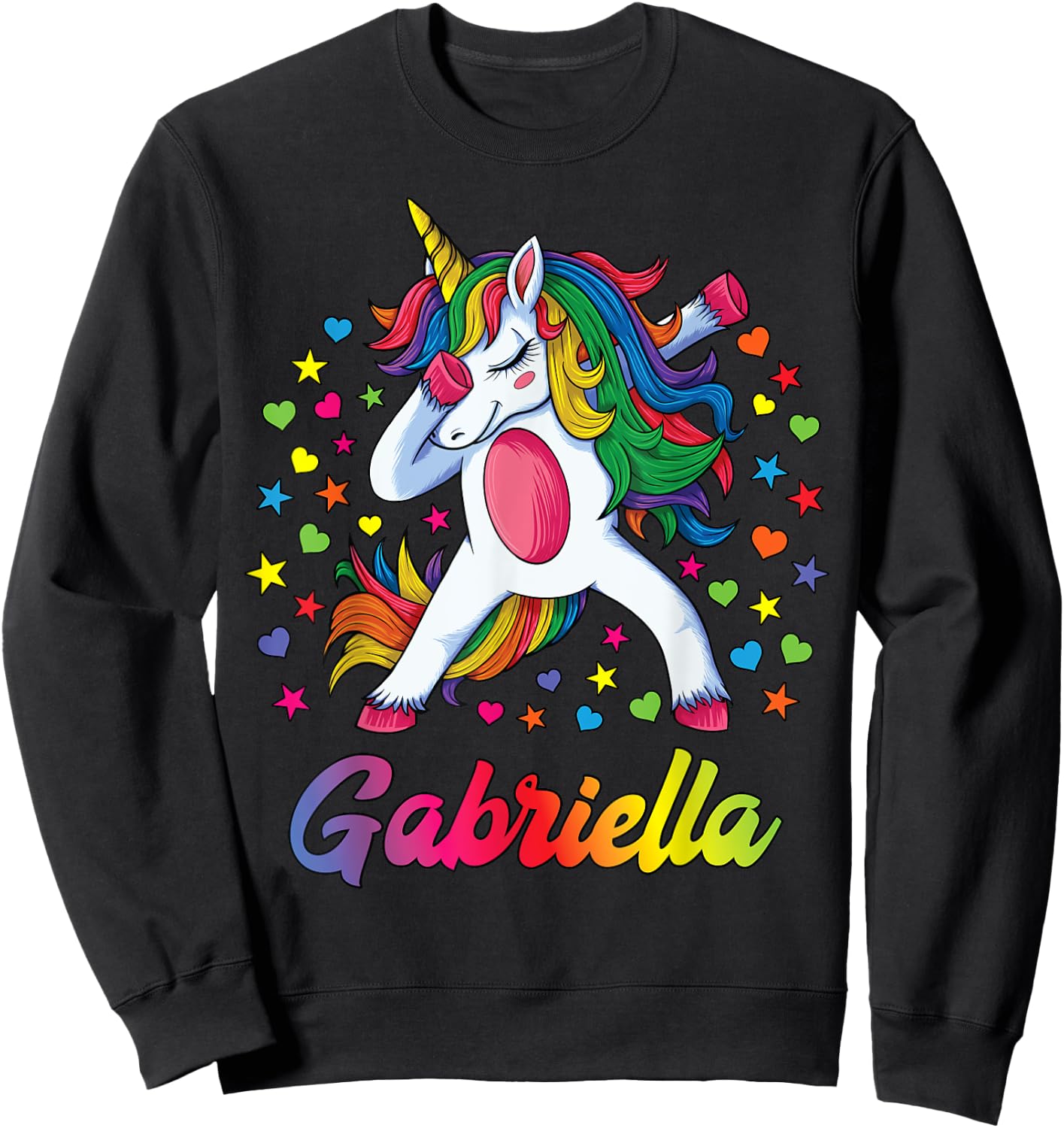 Gabriella Dabbing Unicorn Rainbow Personalized Name Custom Sweatshirt - Sweatshirt | Black